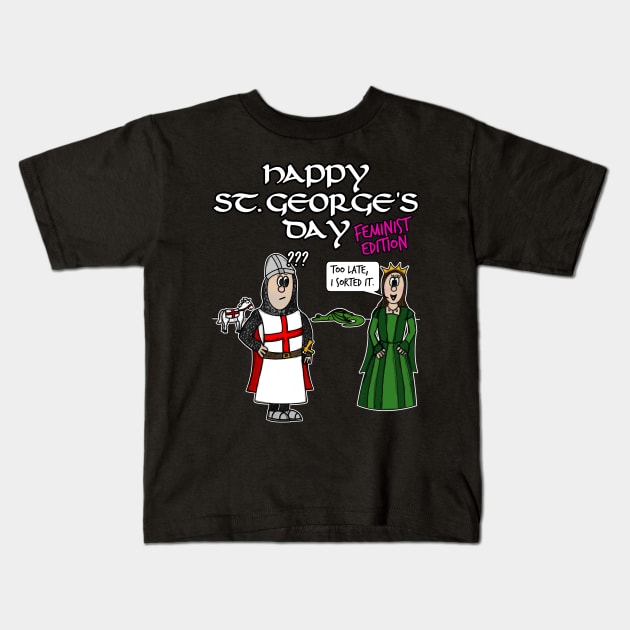 St George's Day England Dragon Princess Feminist Funny Kids T-Shirt by doodlerob
